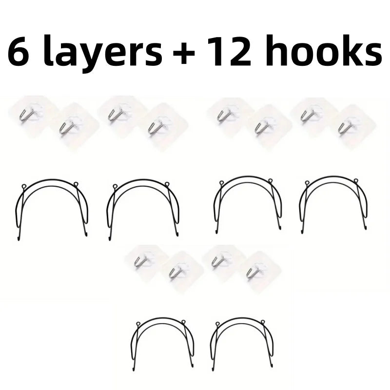 Wall Mounted Towel Rack Organizer Metal Bathroom Storage Shelf with Hooks - 10