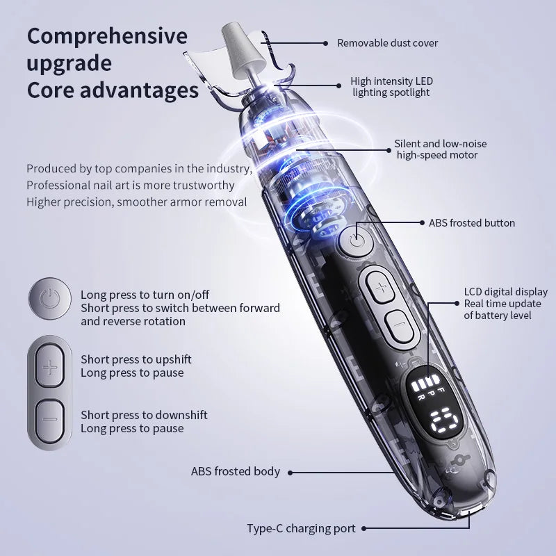 Electric Nail File Set Cordless Manicure Pedicure Drill Machine - 3