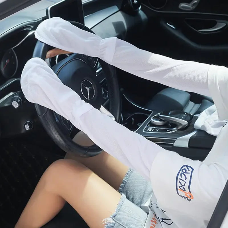 Women Sun Protection Arm Sleeves Breathable UV Cooling Driving Gloves - 6