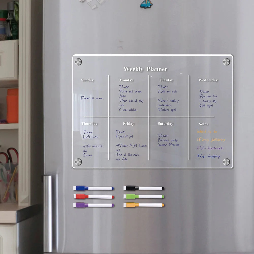 Magnetic Acrylic Fridge Calendar Weekly Planner Dry Erase Board - 10