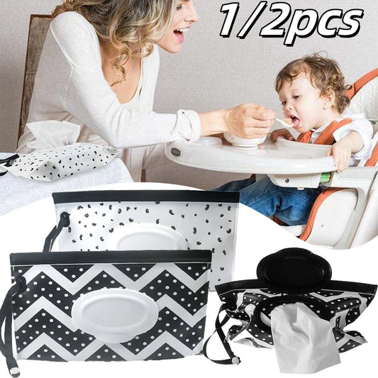 Portable Baby Wipe Pouch Refillable Wet Wipe Case for Travel Stroller