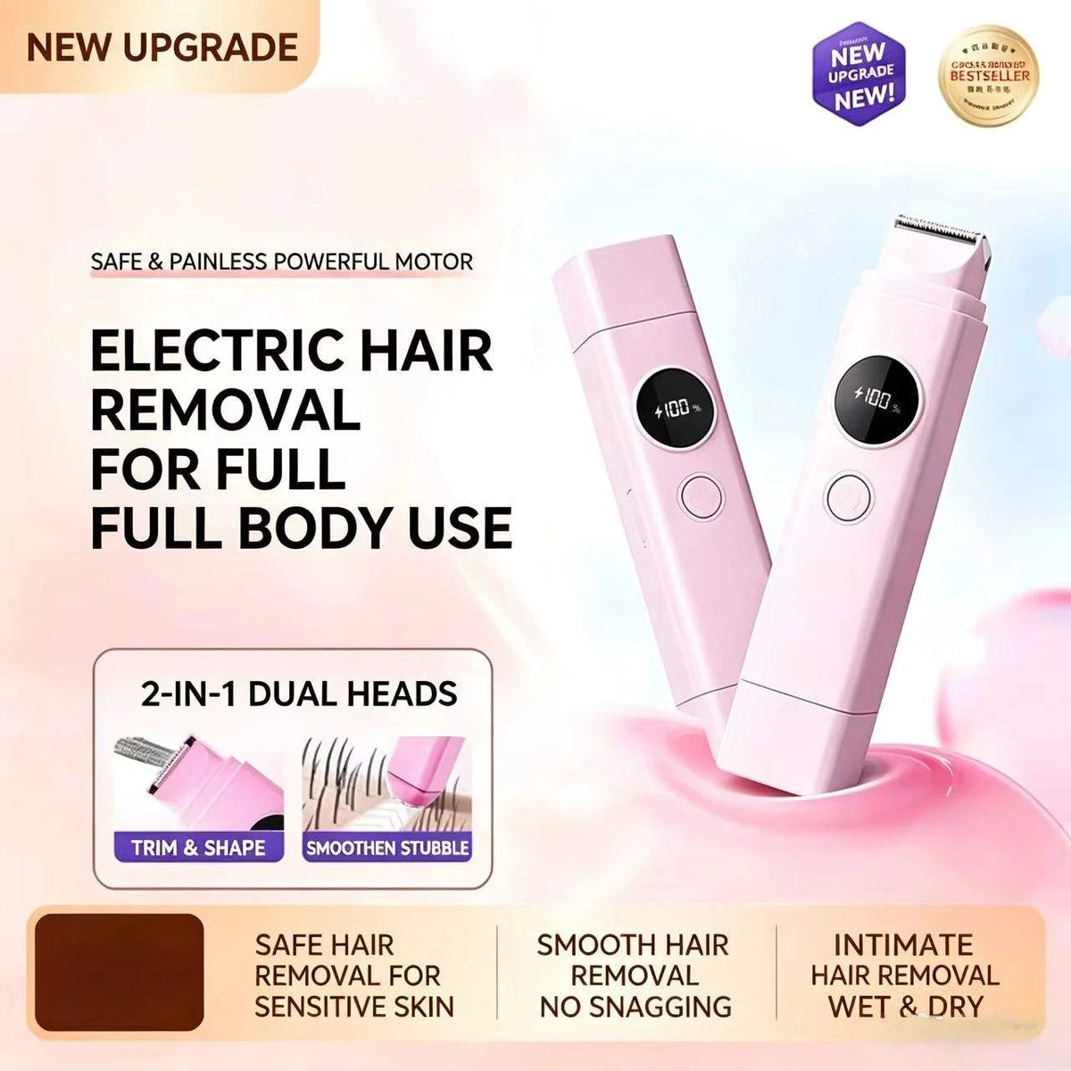 2 in 1 Electric Shaver & Painless Bikini Trimmer for Women