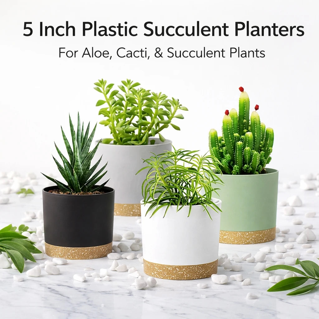 4 Pack 5 Inch Flower Pots Modern Detachable Bottom Breathable Planters - 7
