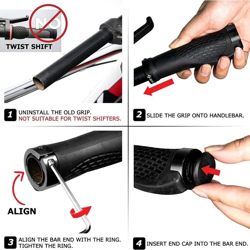 Ergonomic MTB Bicycle Handlebar Grips Anti-Slip Rubber Lock-On Cycling - 6