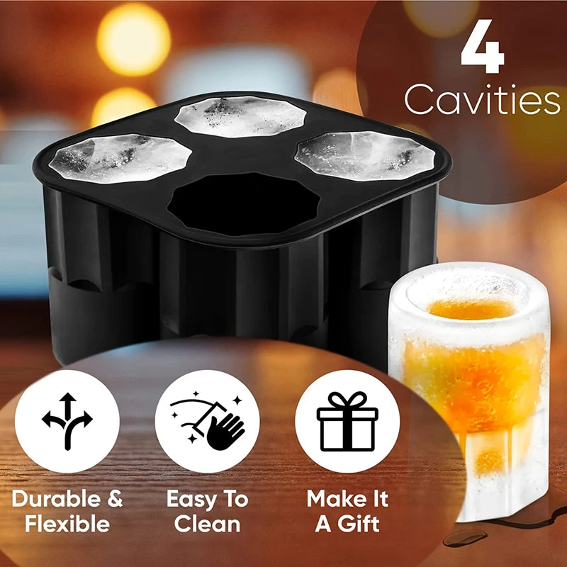 4 Cup Silicone Ice Shot Glass Mold Tray for Whiskey and Cocktails - 3