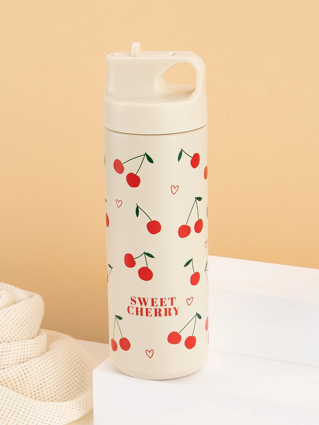 500ml Bow Print Insulated Stainless Steel Tumbler Cup with Straw