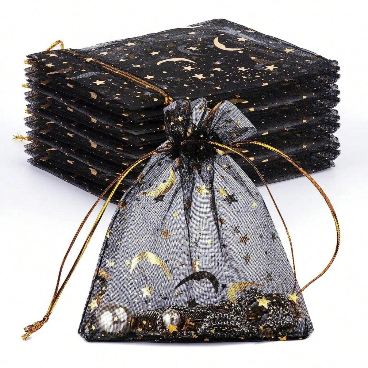Moon and Star Organza Drawstring Gift Bags for Jewelry and Party Favors - 13