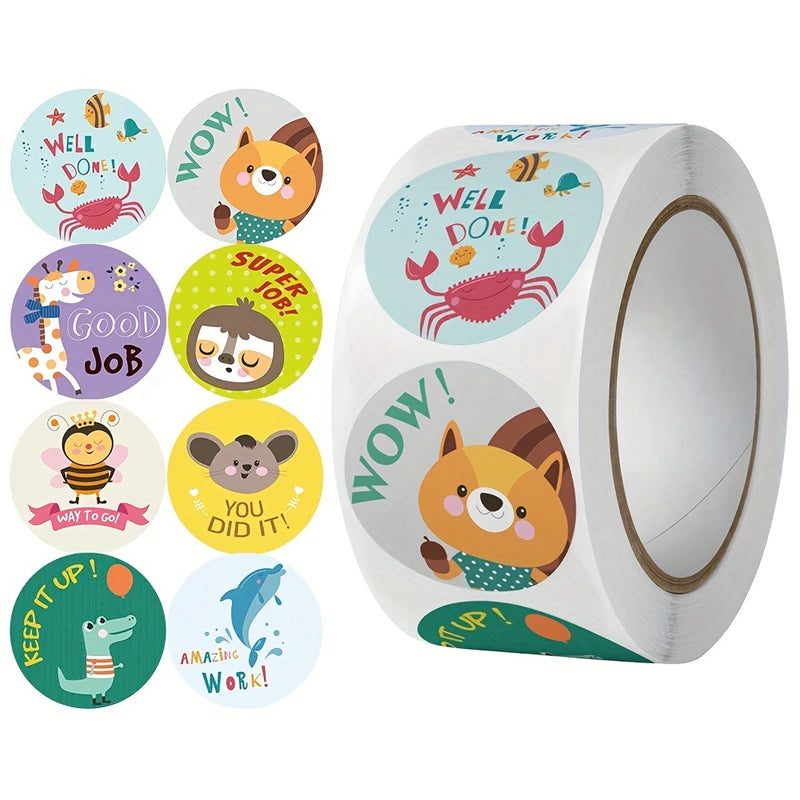 500pcs Animal Reward Stickers for Teachers and Students Roll Labels - 8