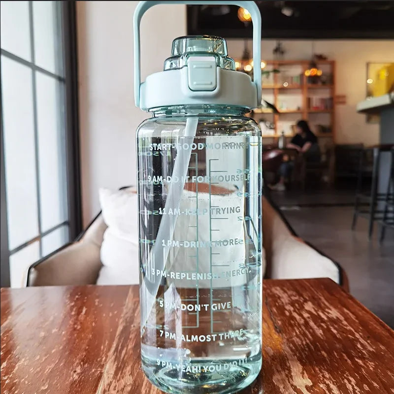 2L Motivational Water Bottle with Straw Large Fitness Sports Jug
