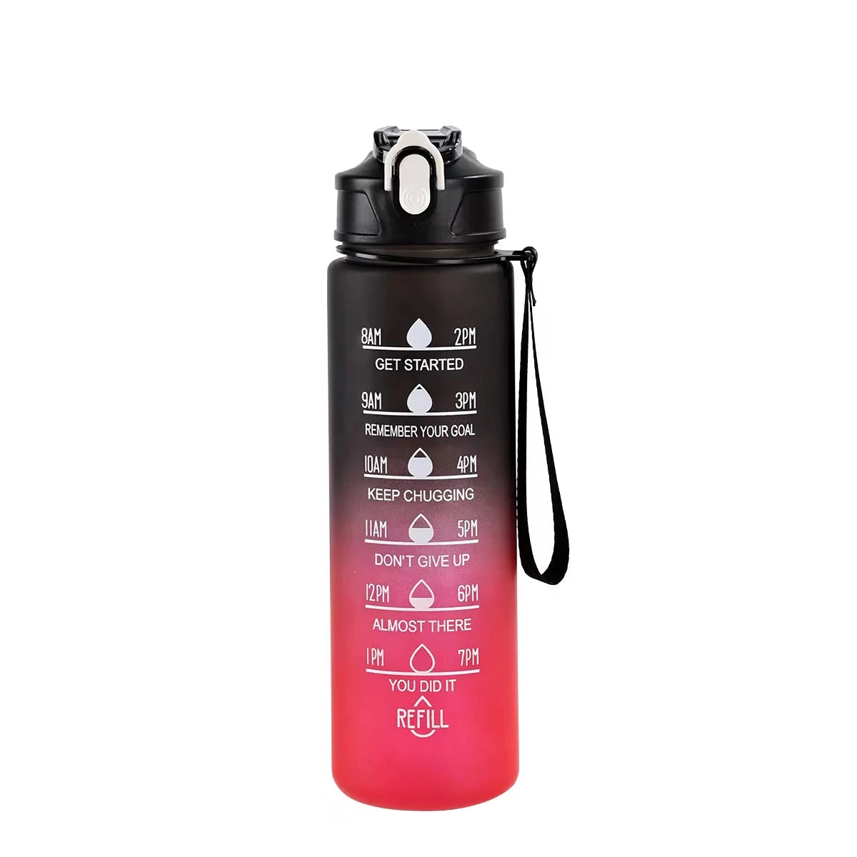 750ml Motivational Sports Water Bottle with Time Marker and Straw