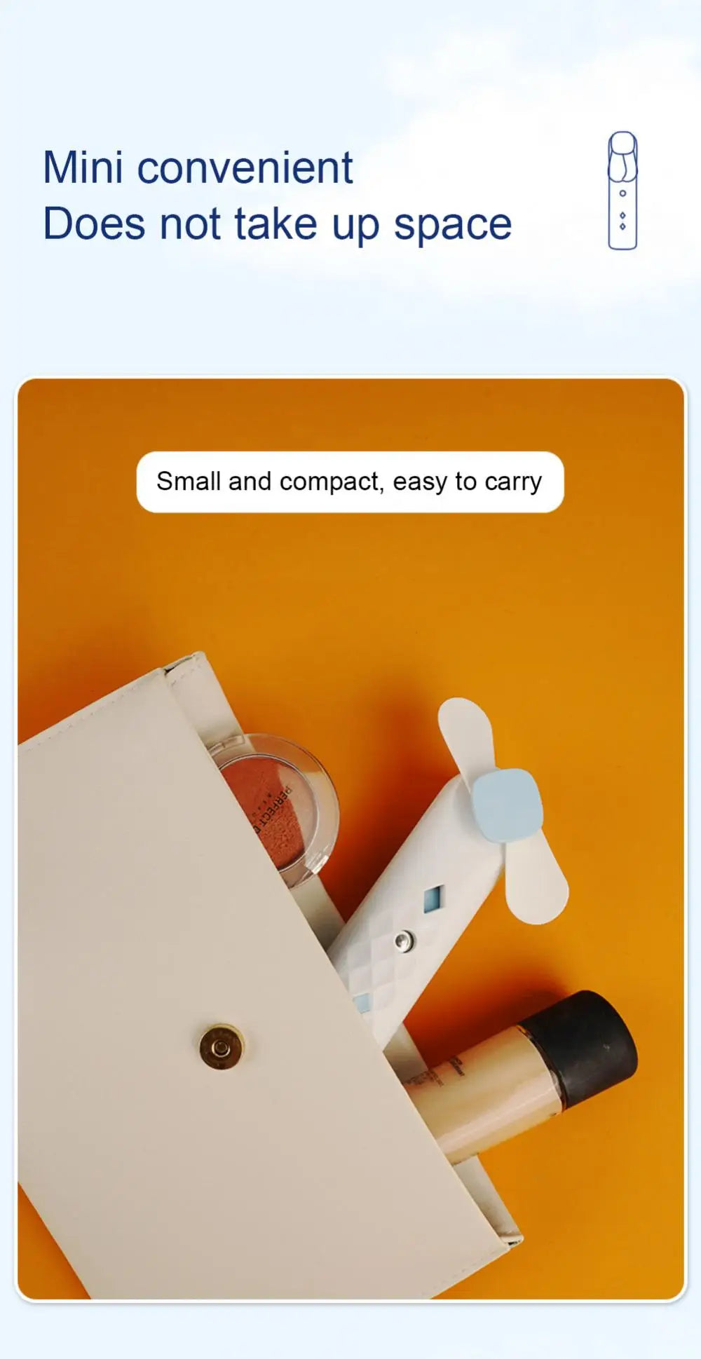 Portable 2-in-1 Handheld Mist Fan USB Rechargeable Cooling Face Steamer - 14