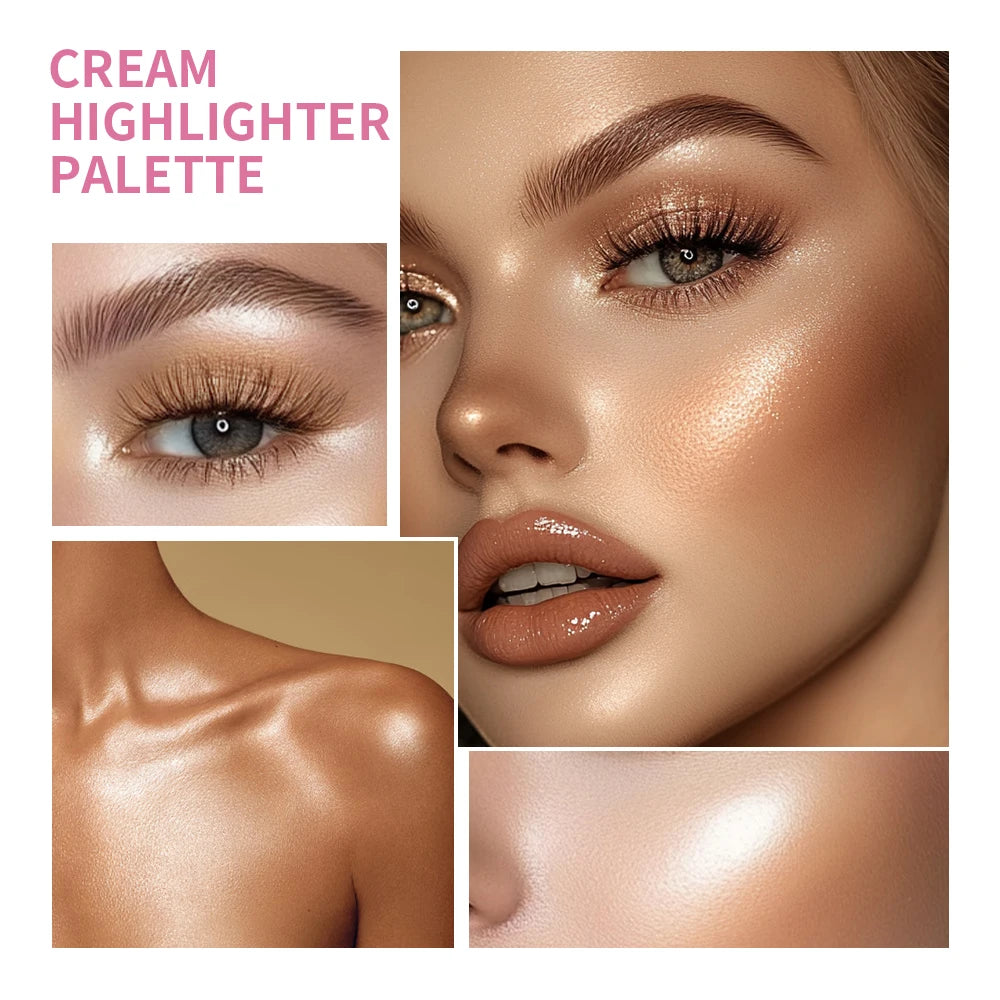Cream Highlighter Palette Glossy Face Bronzer Makeup Set - 3