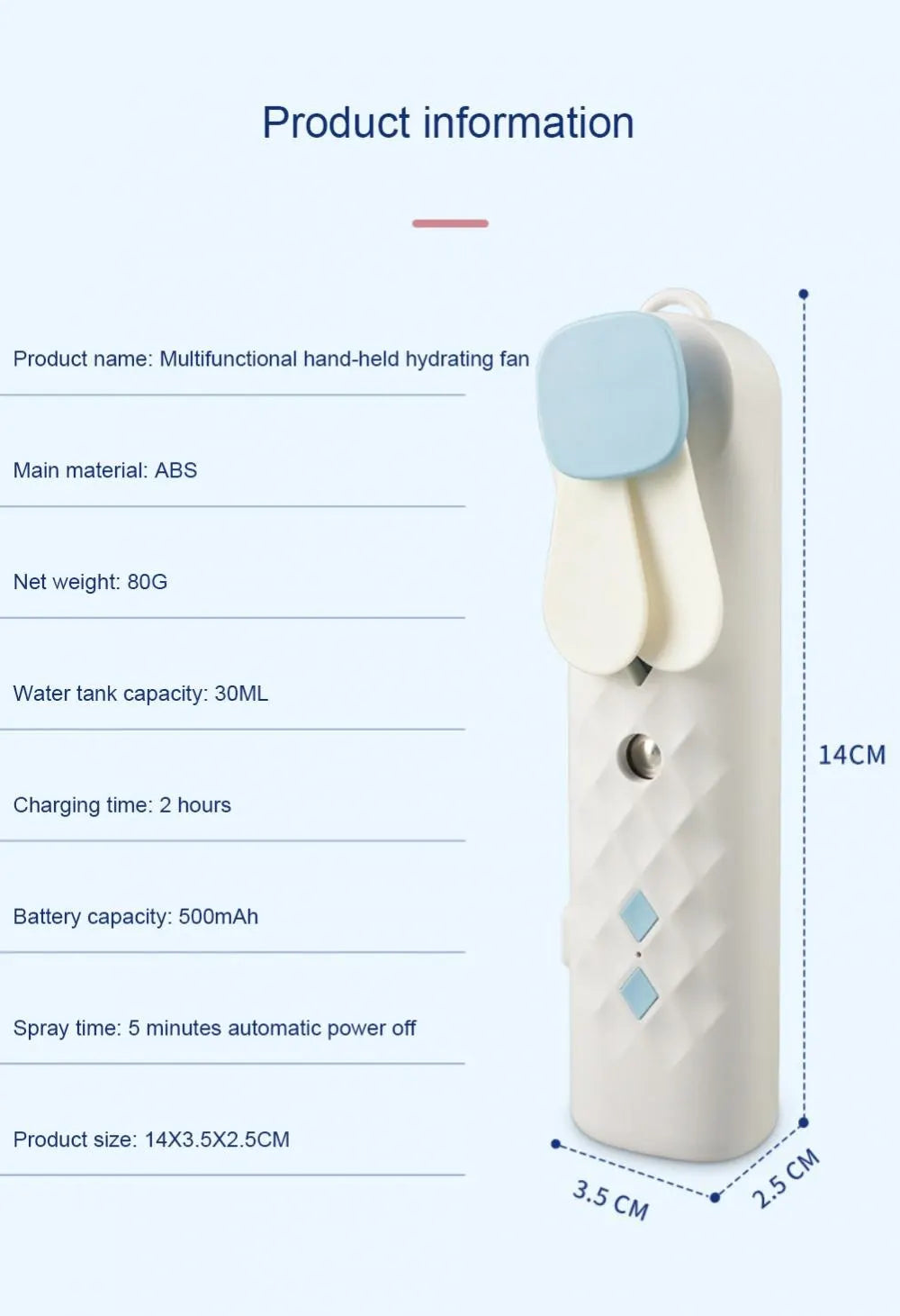Portable 2-in-1 Handheld Mist Fan USB Rechargeable Cooling Face Steamer - 16