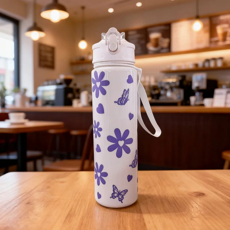 750ml Cute Pattern Water Bottle Leak Proof Sports Jug with Straw Strap