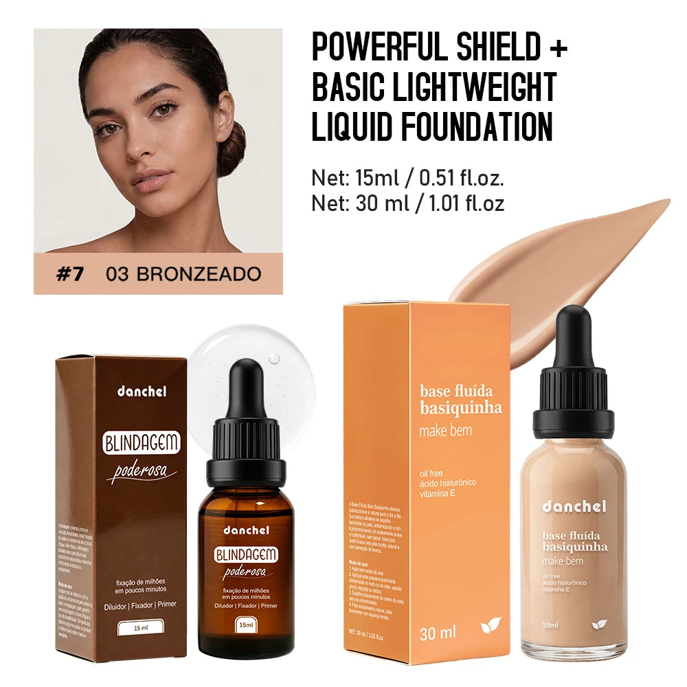 2pcs Waterproof Primer Serum and Liquid Foundation Makeup Set