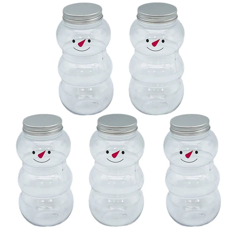 500ml Snowman Christmas Milk Juice Bottles Reusable Plastic Drink Cups - 16