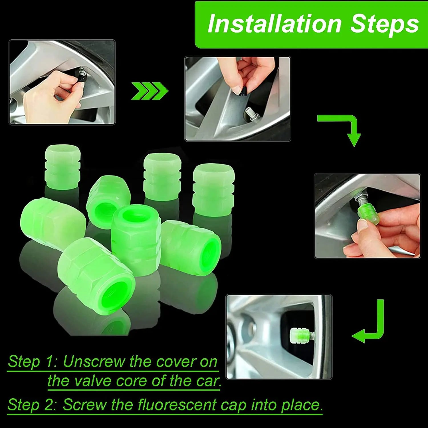 Luminous Tire Valve Caps Glow in the Dark Wheel Stem Covers for Vehicles
