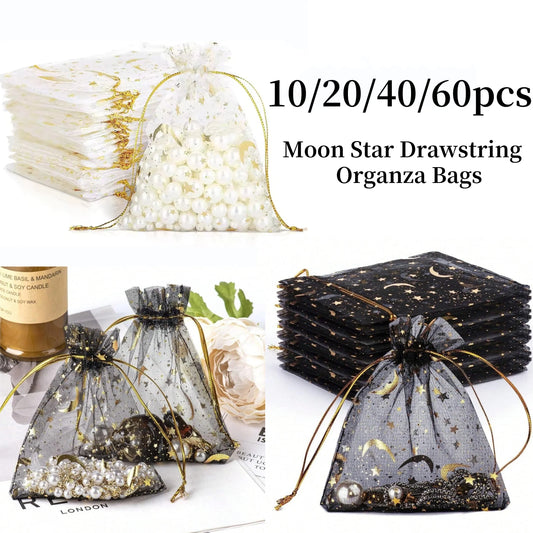 Moon and Star Organza Drawstring Gift Bags for Jewelry and Party Favors