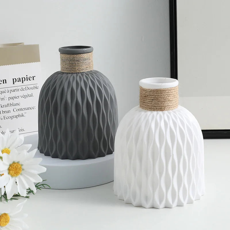 Modern Nordic Wave Plastic Vase Decorative Flower Pot Table Ornament