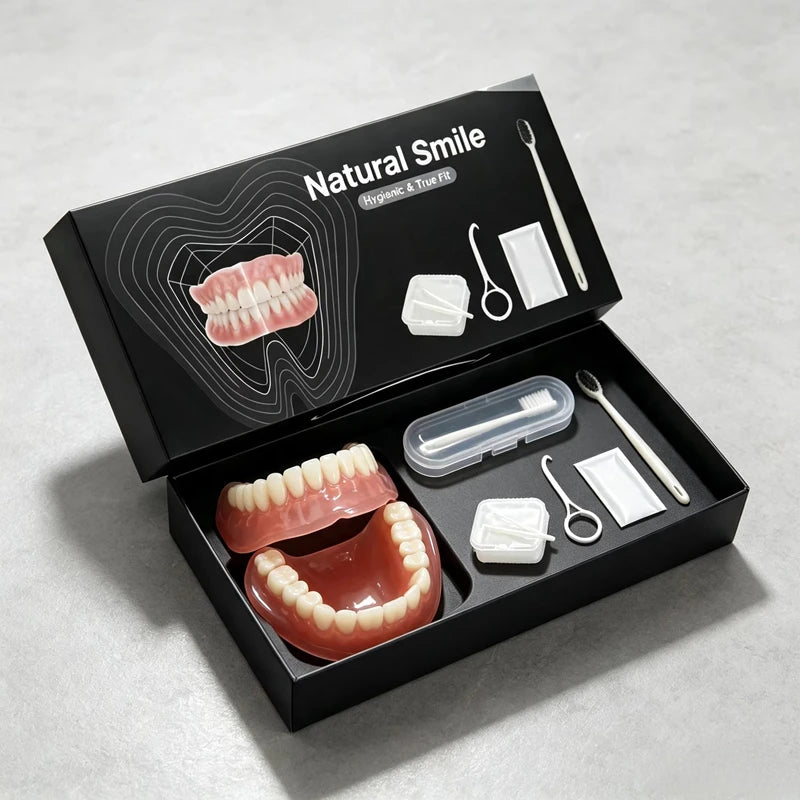 Complete Full Mouth Denture Set Soft Silicone Reline False Teeth