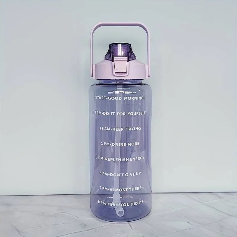 2L Large Motivational Water Bottle with Time Marker and Straw - 23