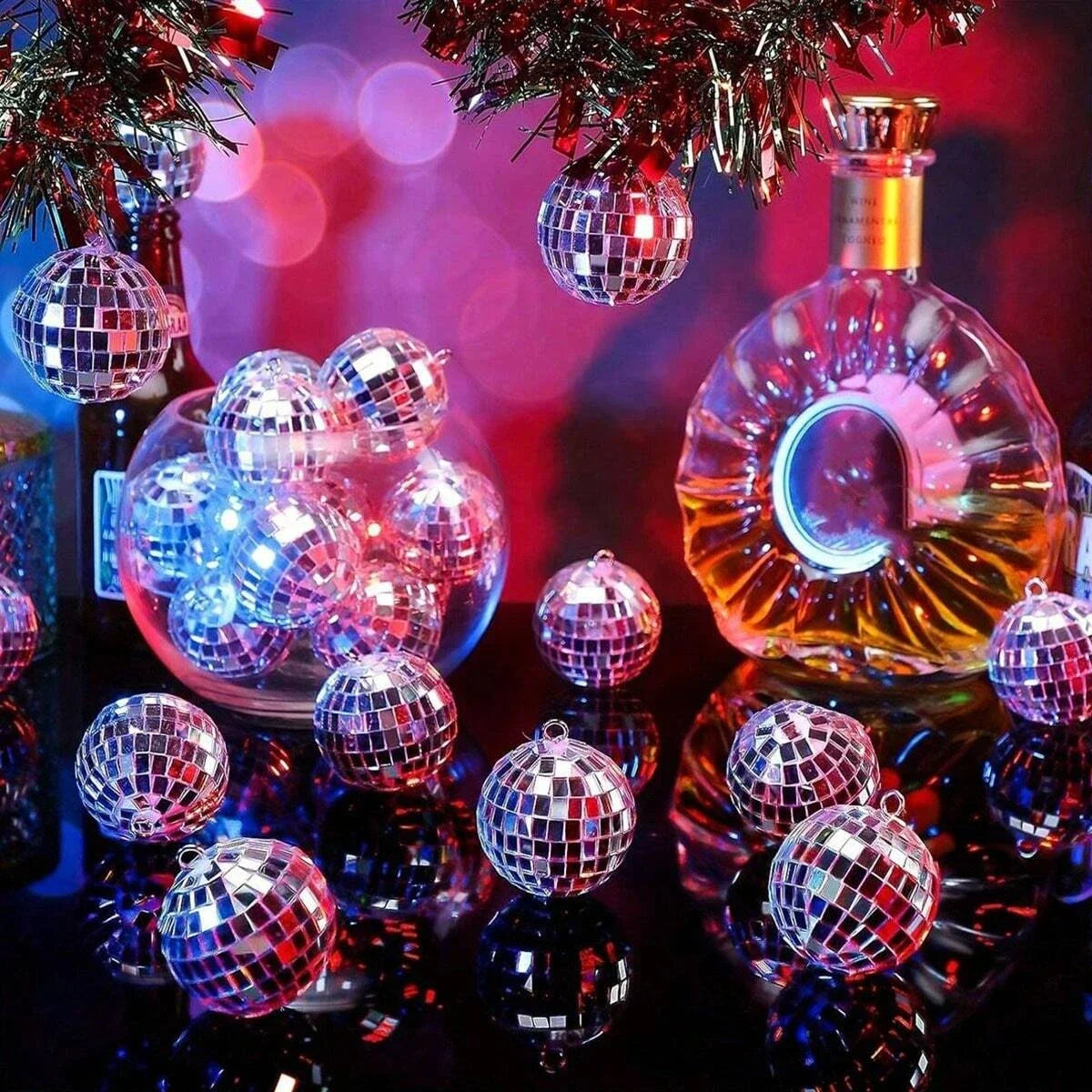 Mini Disco Ball Ornament Set Reflective Silver Party Decor for Cakes - 4