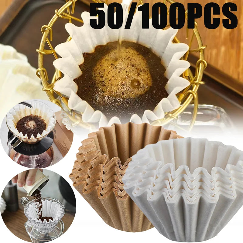 50/100pcs Coffee Filter Paper Bowl Shape Drip Basket for Pour Over Brew - 1