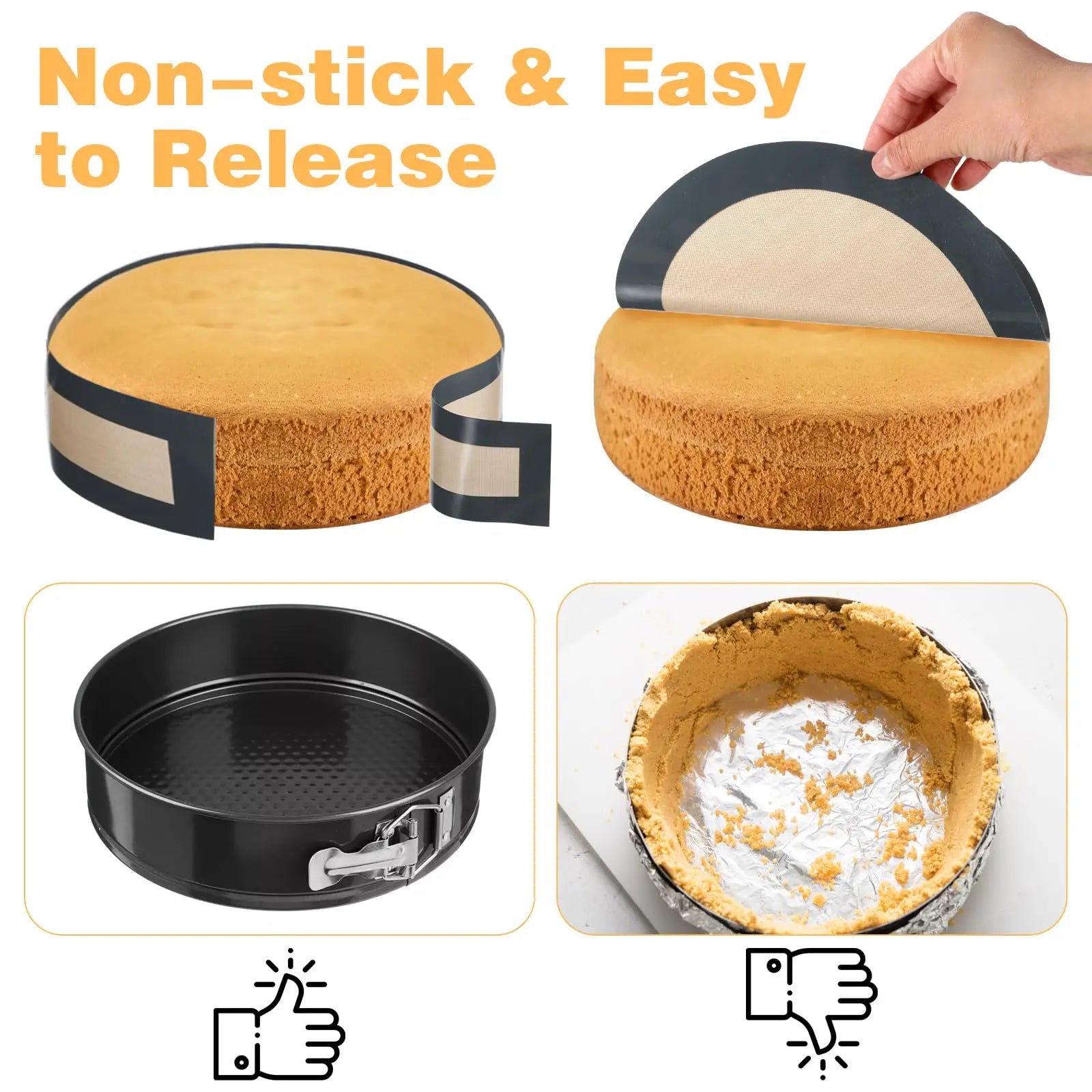 Nonstick Silicone Baking Mat Set Reusable Cake Pan Liners for Baking - 2