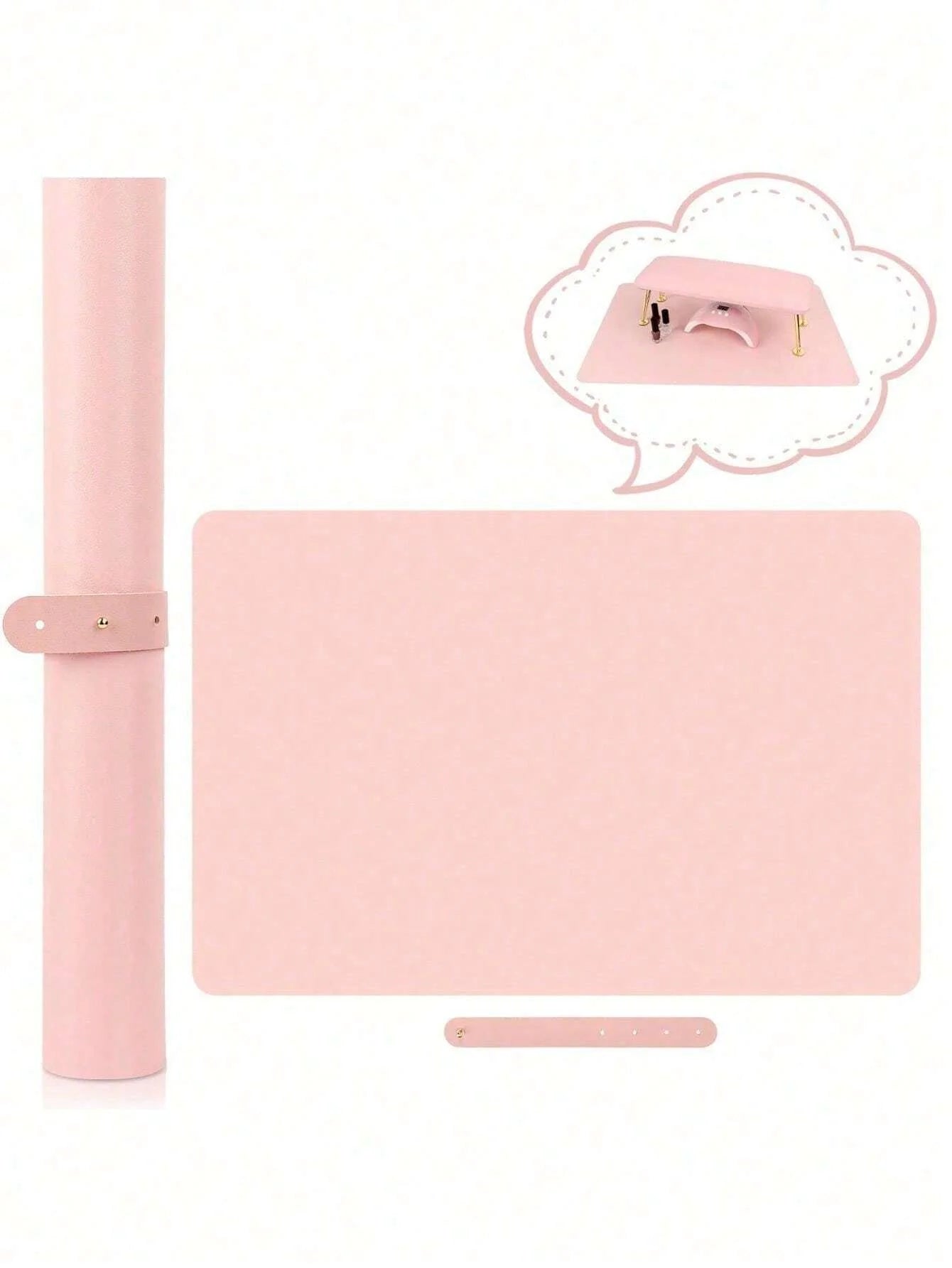 Pink Nail Art Table Mat Foldable PU Leather Manicure Desk Pad