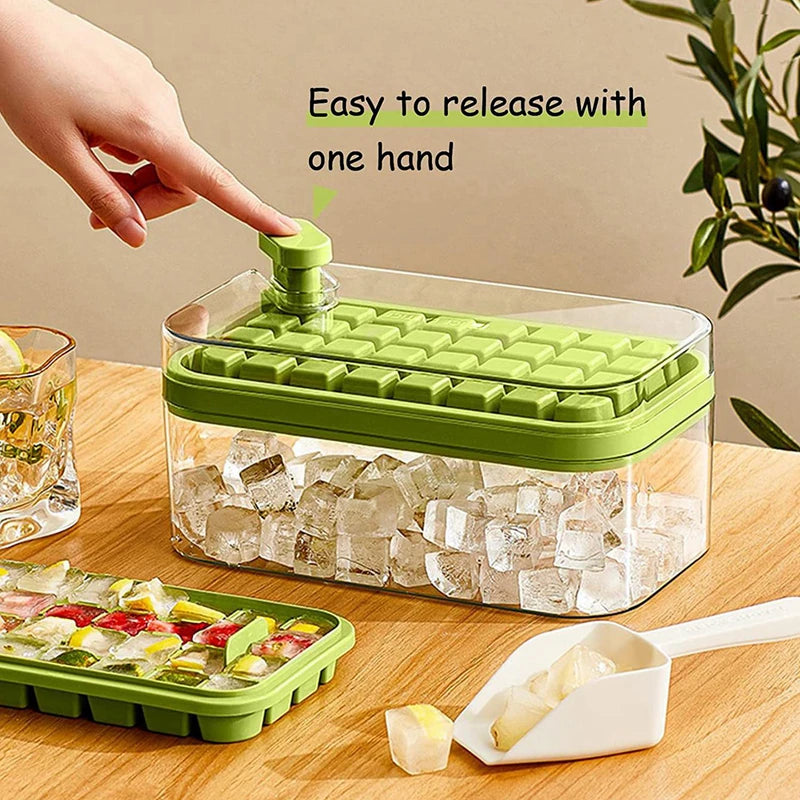 32 Grid Ice Cube Tray with Lid and Storage Bin One Click Release Maker - 1