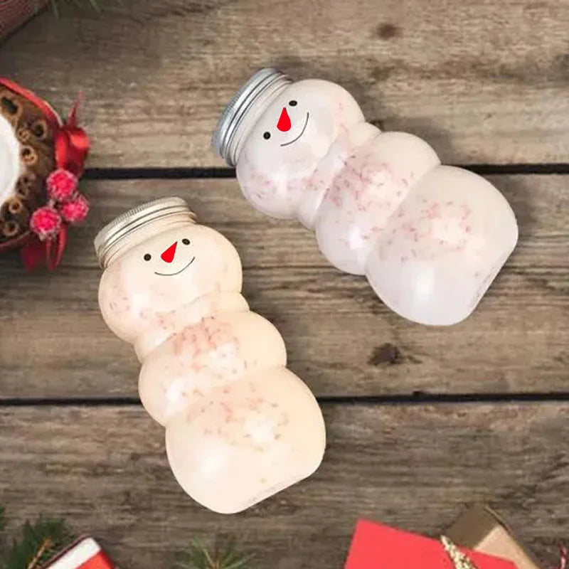 500ml Snowman Christmas Milk Juice Bottles Reusable Plastic Drink Cups - 5