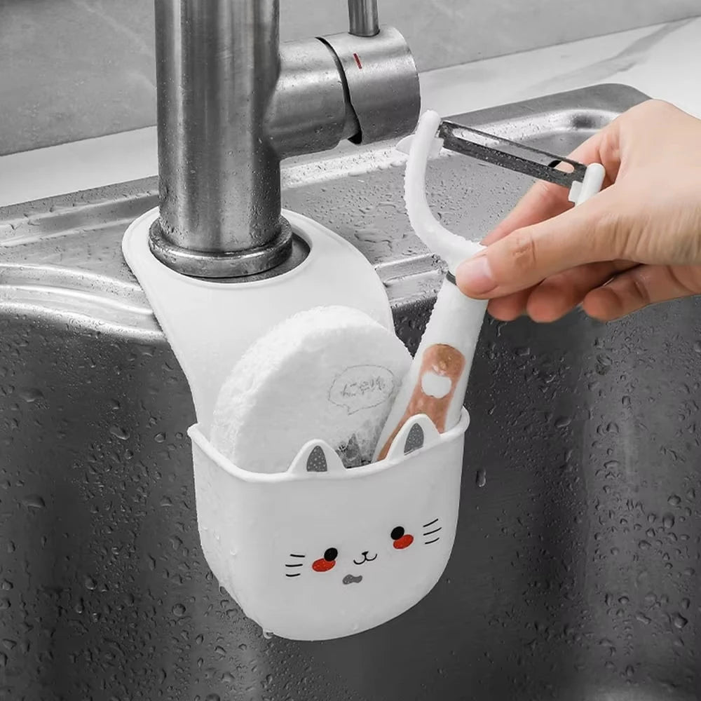 Cat Shape Silicone Kitchen Sink Faucet Sponge Holder Hanging Drain Basket - 13