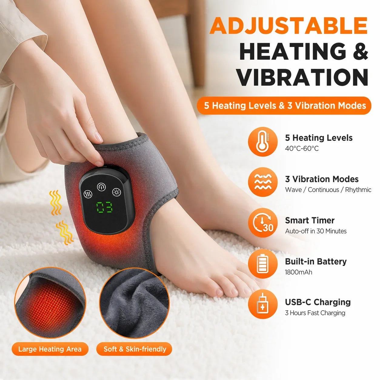 Cordless Heated Ankle Massager with Heat and Vibration - 1