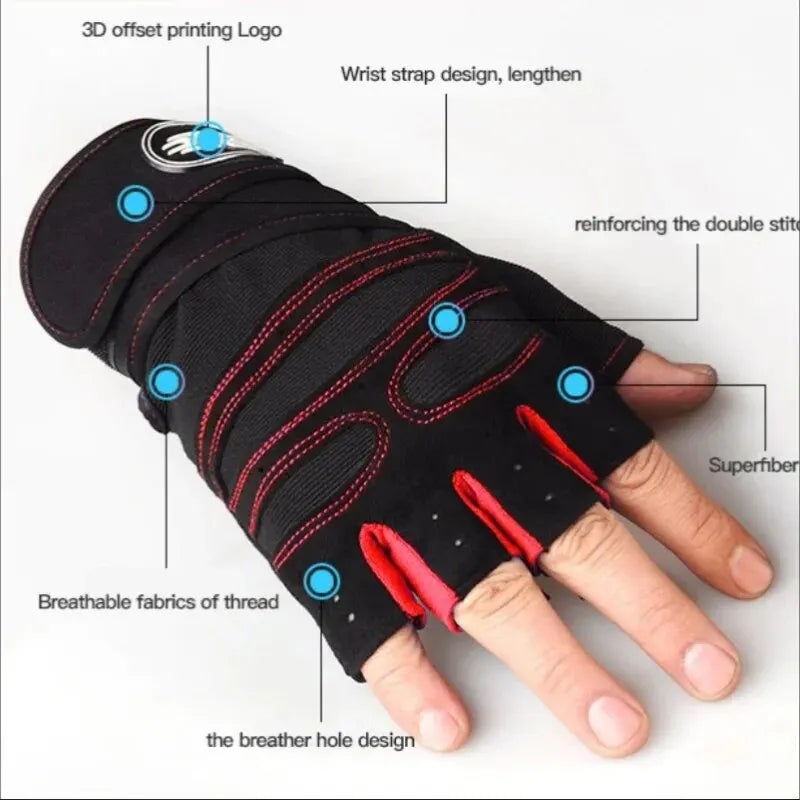 Unisex Half Finger Fitness Gloves Workout Training Wrist Support