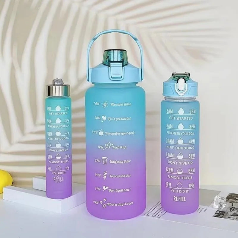 3-Piece Motivational Gradient Water Bottle Set with Straw and Time Marker
