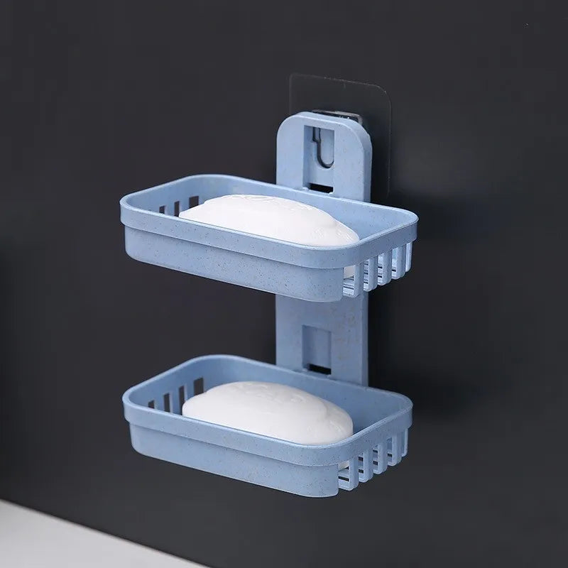 Double Layer Wall Mounted Soap Dish No Drill Bathroom Storage Rack - 14