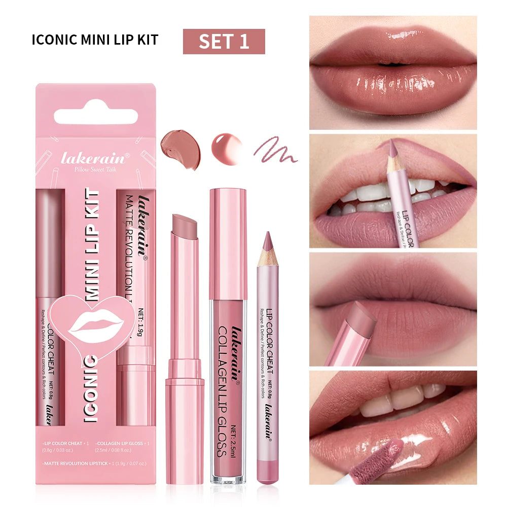 Matte Lipstick Lip Gloss Set Waterproof Nude Red Lip Liner Kit - 21