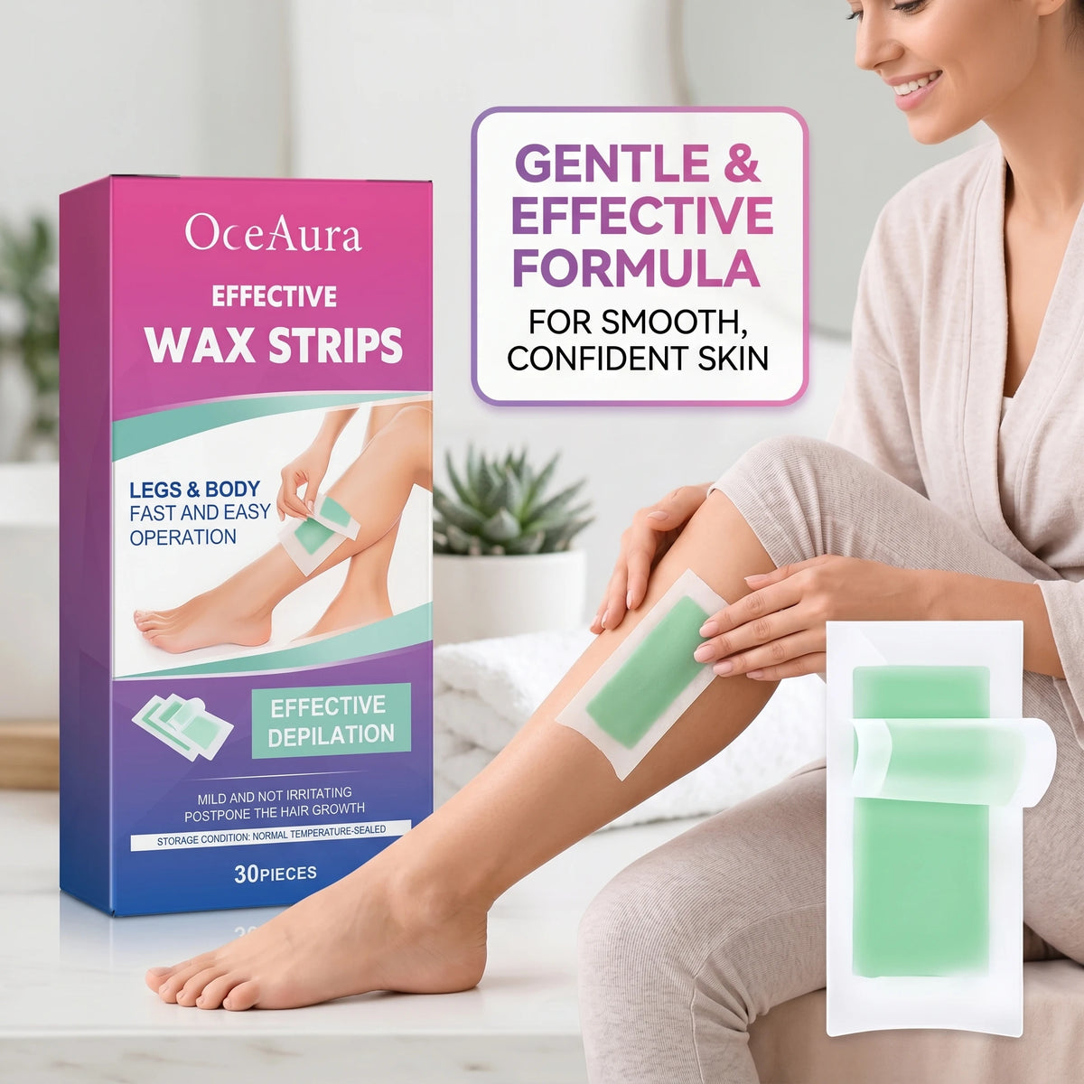 OceAura Full Body Depilatory Wax Strips for Smooth Hair Removal