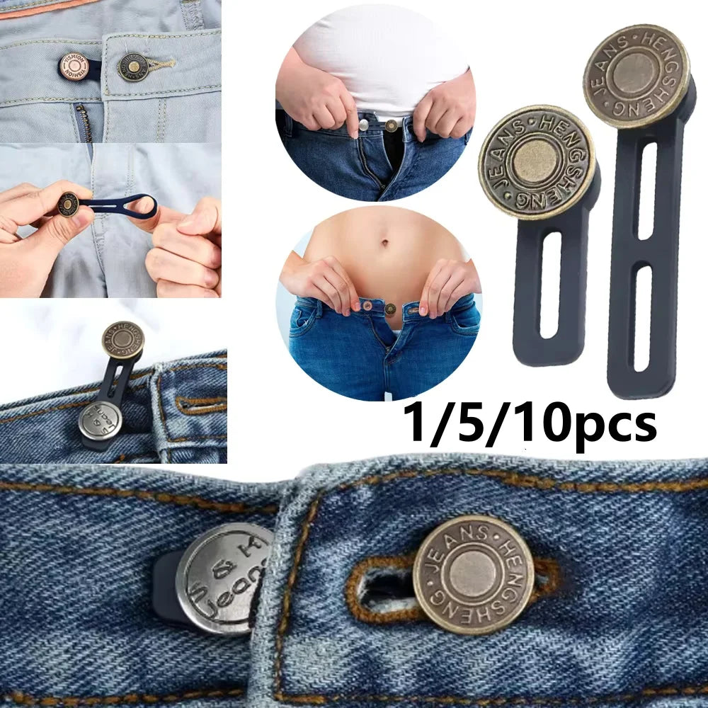 Adjustable Pants Waist Extender Button Retractable Jeans Waistband Clip - 1