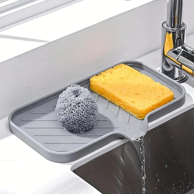 Silicone Kitchen Sink Tray Self Draining Sponge Holder Soap Dish