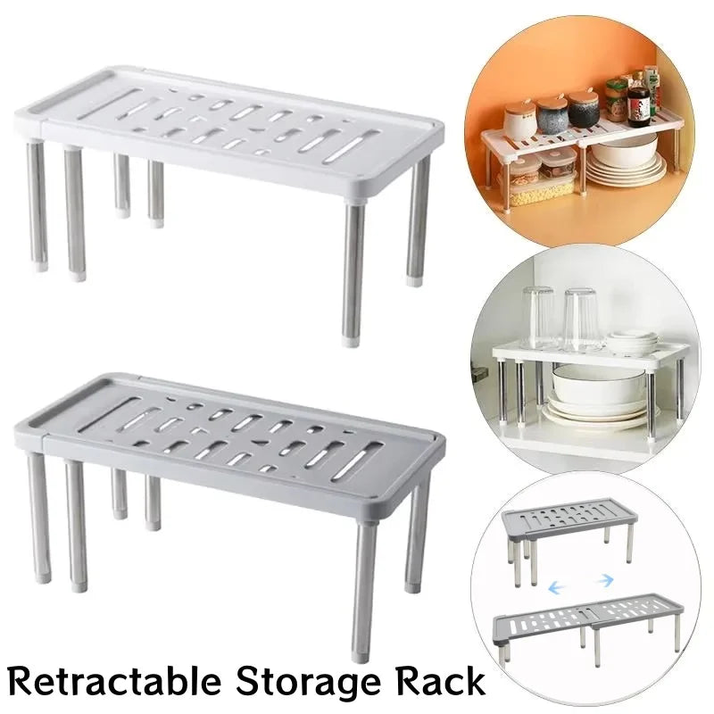 Retractable Kitchen Shelf Organizer Adjustable Counter Storage Rack - 1