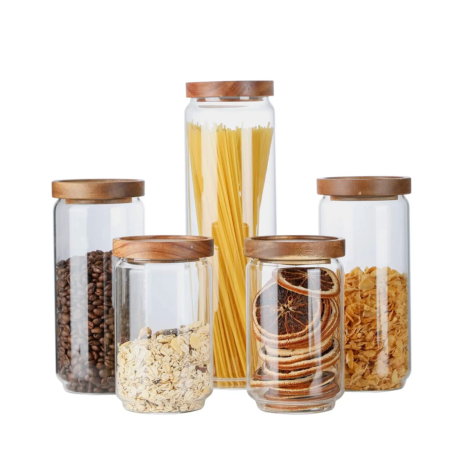 Airtight Glass Storage Jar with Wood Lid Kitchen Food Canister - 7
