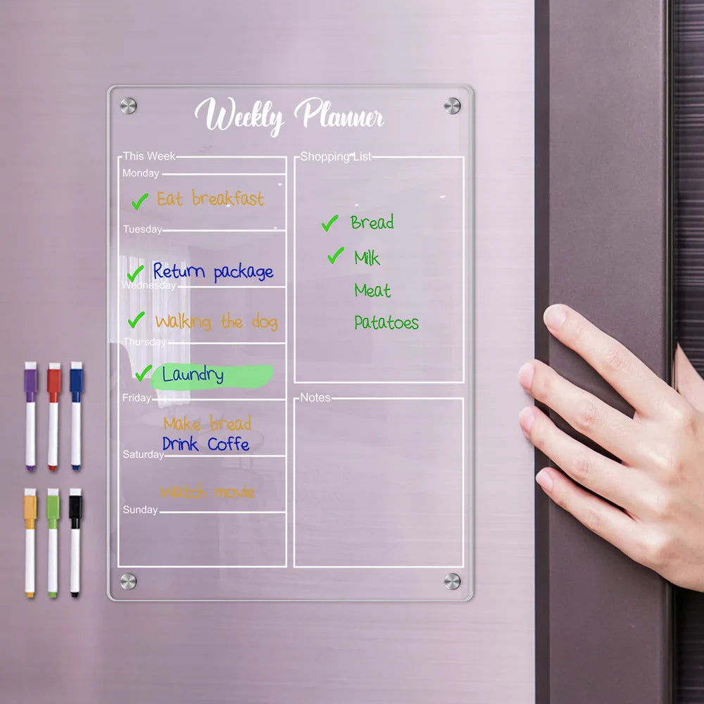 Magnetic Acrylic Fridge Calendar Dry Erase Weekly Planner Board Set - 3
