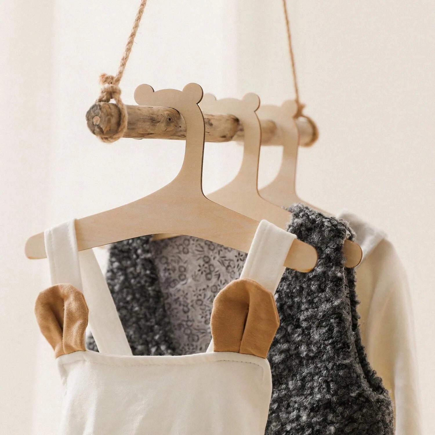 Wooden Baby Clothes Hangers Cute Bear Kids Clothing Organizer Rack - 10