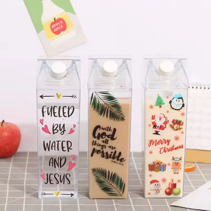 Fantia Clear Milk Carton Water Bottle Reusable Juice Box Container - 5