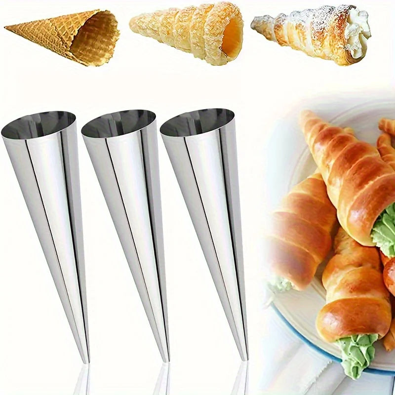 10pcs Stainless Steel Cream Horn Molds Croissant Cone Baking Tubes