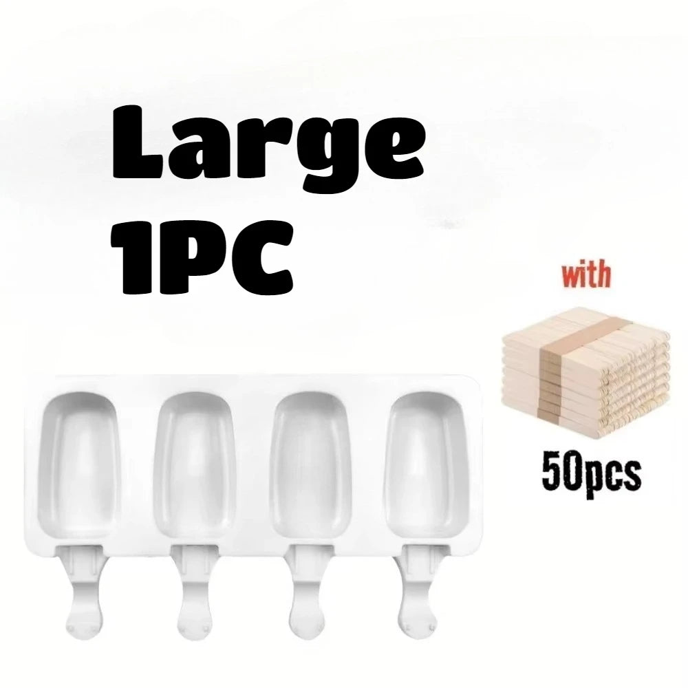 Silicone Ice Cream Mold 4-Hole DIY Popsicle Maker Tray with Sticks