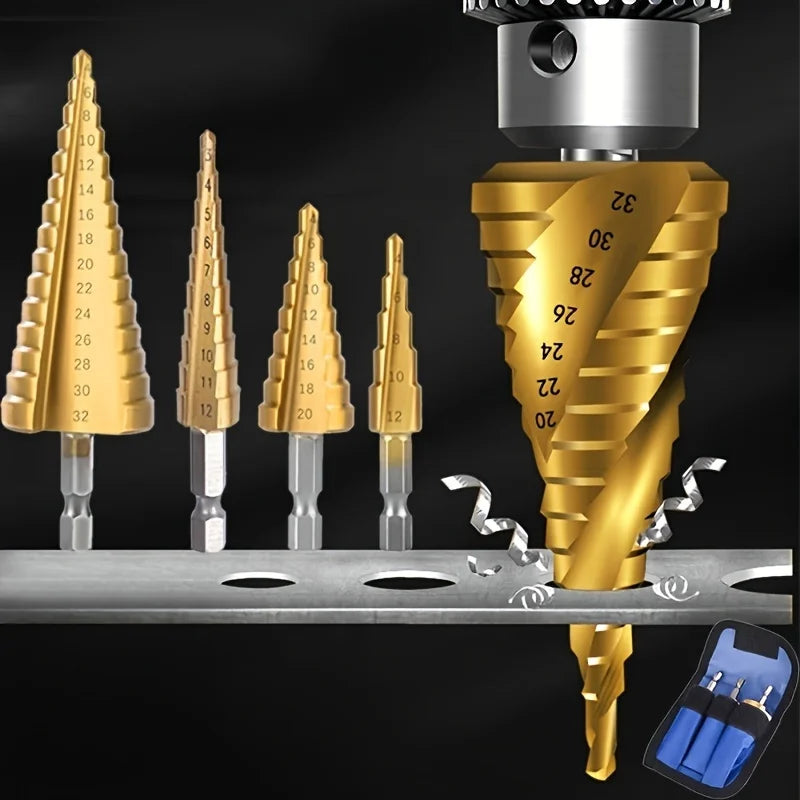 3 Piece Pagoda Step Drill Bit Set High Speed Steel Hole Opener - 1