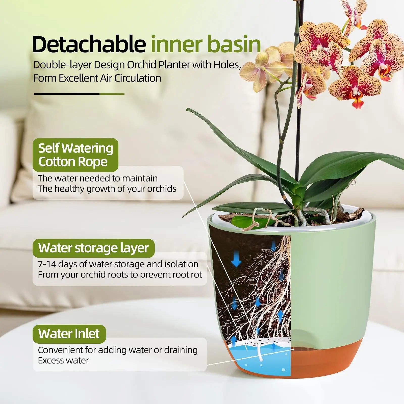YOCITY Self Watering Orchid Pot Clear Inner Planter with Drainage Holes - 3
