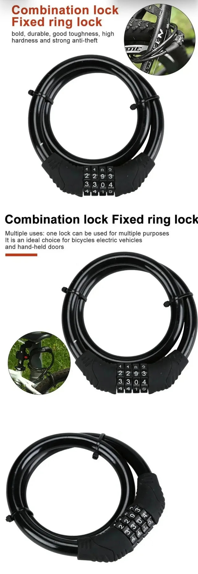 4-Digit Bicycle Cable Lock Anti-Theft MTB Combination Security Lock - 7